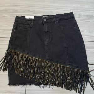 American bazi black denim skirt with a asymmetrical fringe sz L